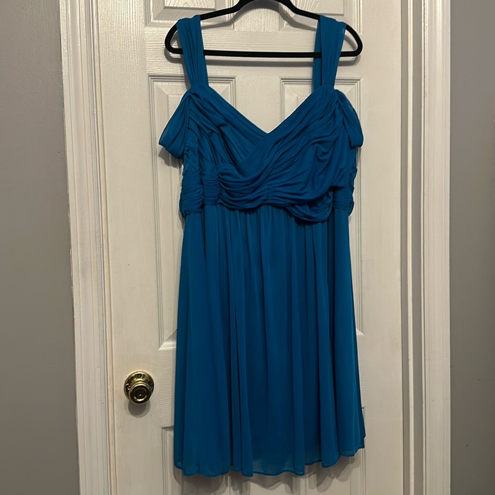 David’s Bridal Short Tank Teal Rouche Back Dress NWT Size: 24